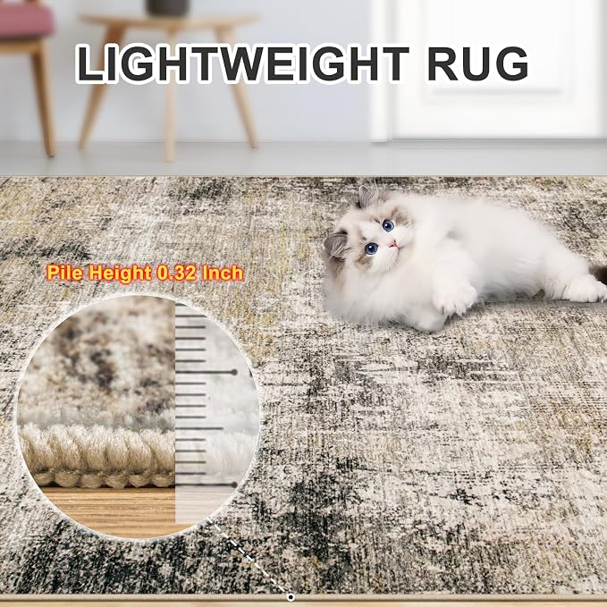 PLHXFR Area Rug Living Room: 5x7 Abstract Washable Carpet Brown Black | For Bedroom Dining Room Farmhouse Nursery Home,Machine washable,Non Slip,Large Soft Neutral,Stain Resistant, Indoor Floor