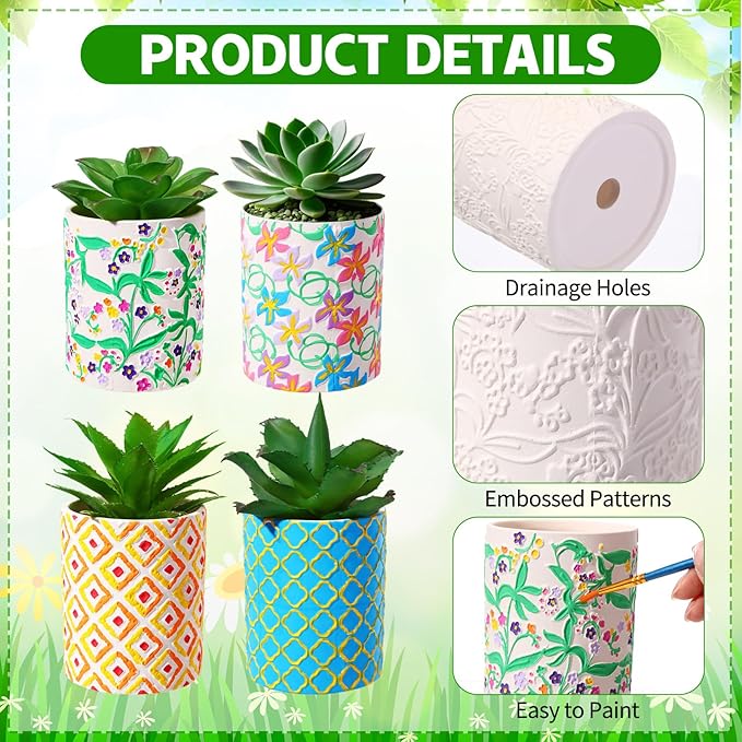 Zubebe 12 Pcs Paint Your Own Ceramic Pots Bulk Unfinished Succulent Pots Craft Kit with Drainage Hole Mini Paintable Plant Vase Ready to Paint Planter for Cactus DIY Craft (Classic)