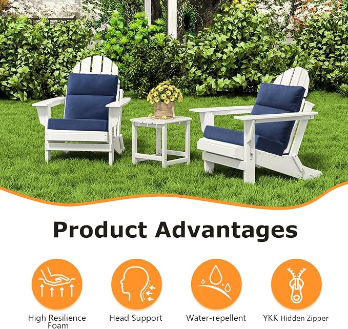 Unimatta Sunbrella Outdoor Separate High Back Cushion Seat Pads, 2-Pack 44 x 21 Inch Water-Repellent & Fade-Resistant Patio Furniture Cushions with Ties for Adirondack, Rocking Chairs, Specrtum indigo