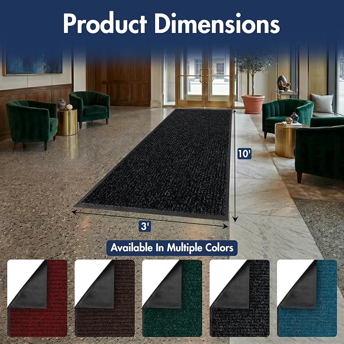 Notrax 109 Industrial Door Mat, 3' x 10' Large Entrance Mat, Heavy Duty Commercial Rugs for Entryway, Welcome Lobbies, Garage, and Mudroom, Made in the USA, Charcoal Black, Brush Step 109S0310CH