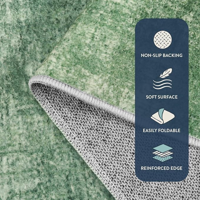 Lahome Green 6x9 Area Rugs Boho Washable Rugs for Living Room, Modern Abstract Rugs for Bedroom, Ombre Non-Slip Throw Dining Room Rug Carpet for Playroom Office Nursery(6'x9',Green)