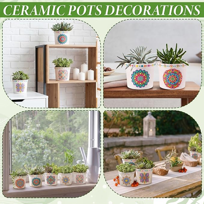 Zubebe Paint Your Own Ceramic Pots Bulk Unfinished Succulent Pots Craft Kit with Drainage Hole Mini Paintable Plant Vase Ready to Paint Planter for Cactus Purple Mandala DIY Craft Painting