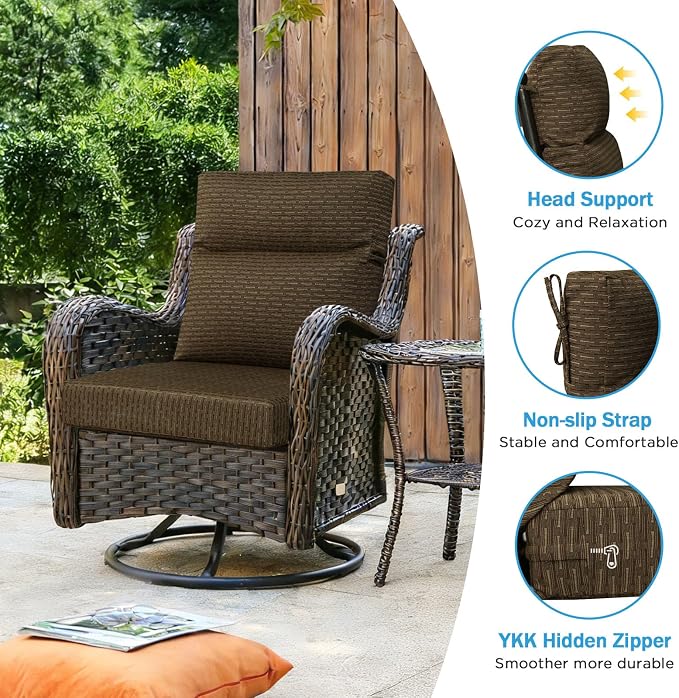 Sunbrella Outdoor Patio Chair Cushions 44x21x3.5 inch, Set of 2 Thicken Comfy Cushions for Rocker Non Slip Fade Shield Water Repellent High Back with Ties, Dash Walnut