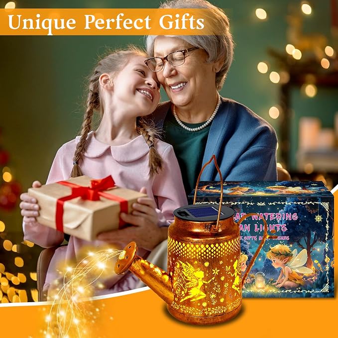 Big Solar Lanterns Outdoor Waterproof, Gifts For Mom Grandma Women Wife Daughter Mother's Day, Fairy Watering Can Garden Decor With Shepherd Hook, Hanging Solar Light Yard Art Outside Patio Path Decor
