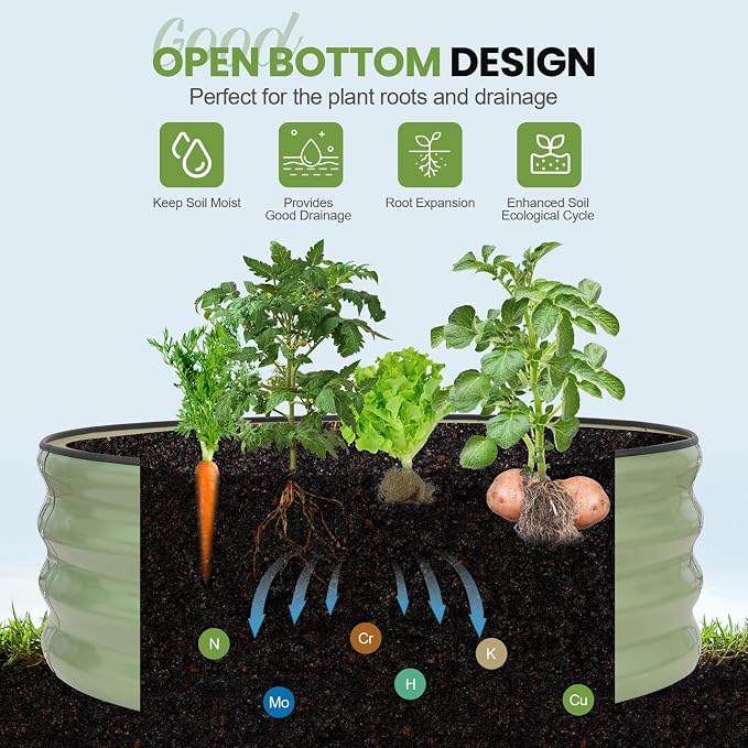 G GOOD GAIN Round Raised Garden Bed - 2Pcs 3x3x1ft Galvanized Steel Planter Boxes Outdoor with Rubber Edge Trim | Metal Raised Beds for Gardening Vegetables Flowers Fruits Herbs (Olive Green)