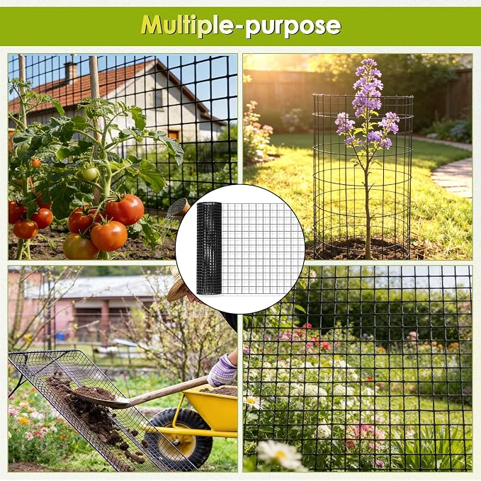 Gbekery Black Hardware Cloth 2 x 3inch, 24in x 50ft 16 Gauge, PVC Coated Galvanized Steel Chicken Wire Fence Roll Garden Plant Welded Metal Wire Fencing Roll, Rabbit Cages Snake Fence