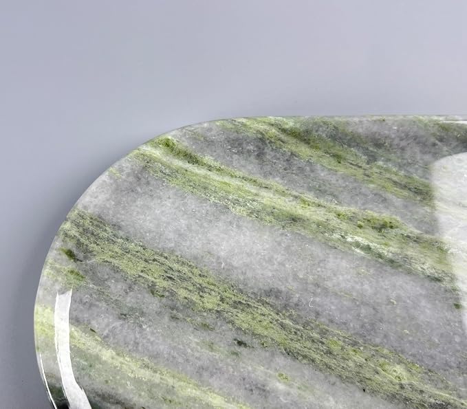 Green Marble Vanity Tray 9.8", Natural Stone Organizer for Bathroom | Luxury green marble tray, polished non-slip base, Perfect for jewelry, perfumes, décor. Unique pattern, ideal gift for her.