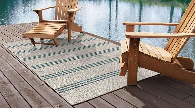 Unique Loom Jill Zarin Outdoor Collection Area Rug - Anguilla (7' 1'' x 10' Rectangle, Light Gray/ Teal)