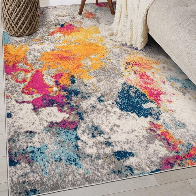 Rugshop Modern Abstract Living Room Non-Shedding Area Rug Multi 3'3" x 5' | Rectangular, Size 3'3" x 5', Bedroom, Dining Room, Home Office, Kitchen, Entryway, Hallway, Nursery, Kids Room, Guest Room