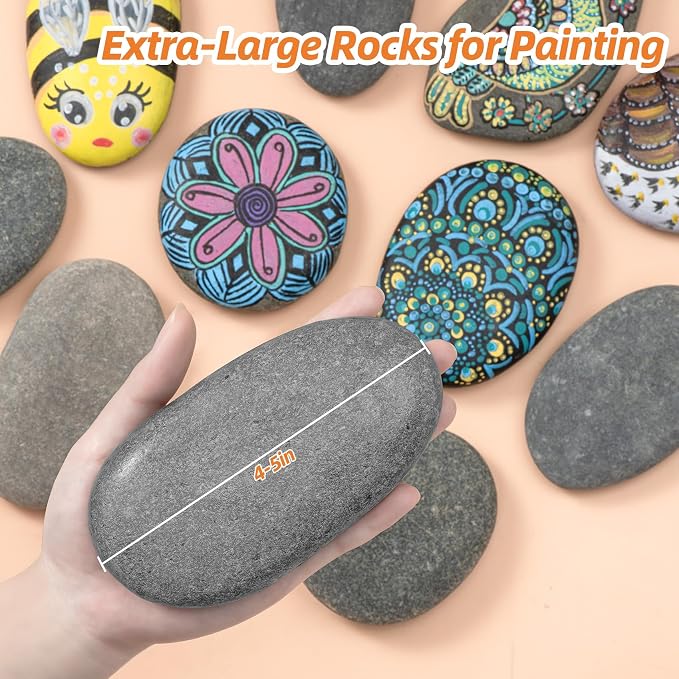 Simetufy 20 Pcs 3.3-4.5'' Large River Rocks for Painting, Rocks for Painting, Rock Painting for Kids, Smooth and Flat Rocks Painting Rocks for DIY & Arts
