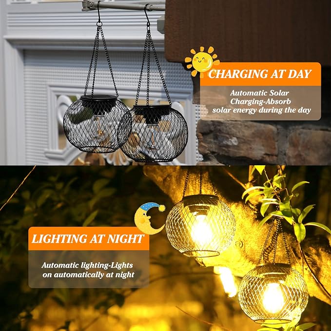Solar Lantern Outdoor Waterproof, KagoLing Upgraded Hanging Solar Lights Outdoor Garden Decorations Lighting Solar Powered Waterproof Tree Lantern for Garden Yard Patio Pathway,1Pack