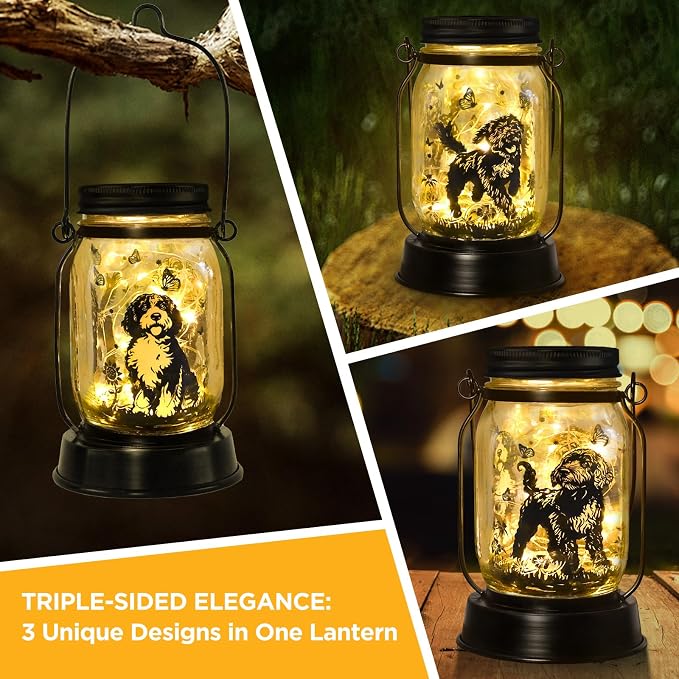 kyoryuger Portuguese Water Dog Gifts for Women/Men Portuguese Water Dog Solar Lanterns Mom Birthday Pet Lovers Lantern Pet Loss Memorial Lights Solar Garden Decoration for Yard, Patio,Backyard,Torches