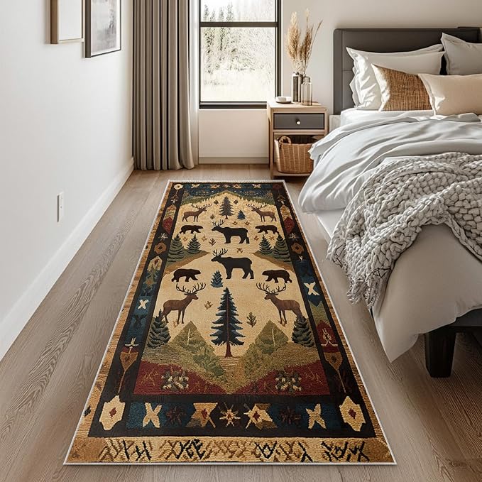 Farmhouse Cabin Runner Area Rug Rustic Washable 2x6 Rugs for Living Room Bedroom Western Country Non-Slip Soft Floor Large Carpet for Office Entryway Bathroom