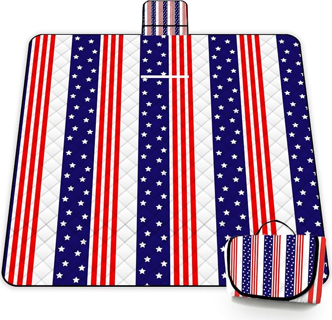 Poedist Extra Large Patriotic Picnic Blanket Waterproof,60"x 80"Foldable Machine Washable Beach Blanket,Outdoor Blanket for 6-8 Adults,Suitable for Indoor Crawling,Park Beach,Camping,Hiking,Travel