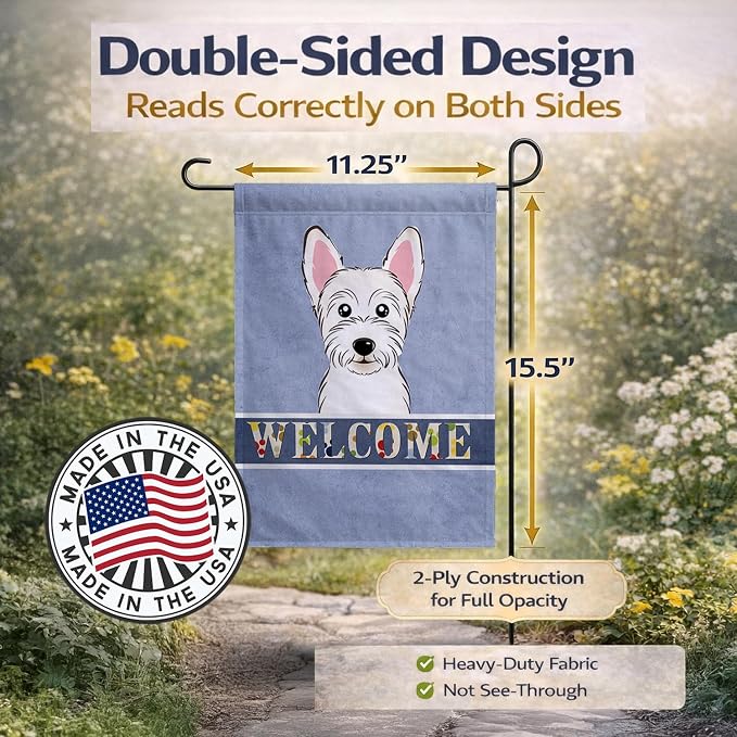 Caroline's Treasures BB1412GF Westie Welcome Garden Flag, Blue Mailbox Flag Decorative Yard Flag Banner Outside Patio Artwork Yard Flower Beds, Garden Size, Multicolor