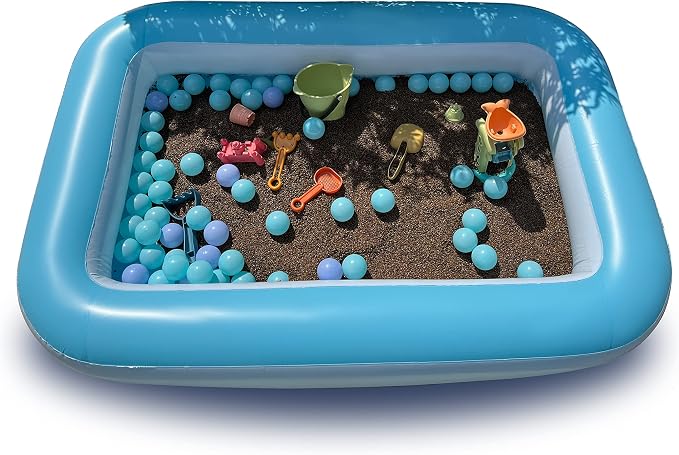 Inflatable Splash Pool for Kids, Plastic Wading Pools Outdoor, Large Sensory Sand & Water Play Pit for Toddlers, Kiddie Small Swimming Pool with Air Pump, Sand Box Backyard (53"*35"*9")