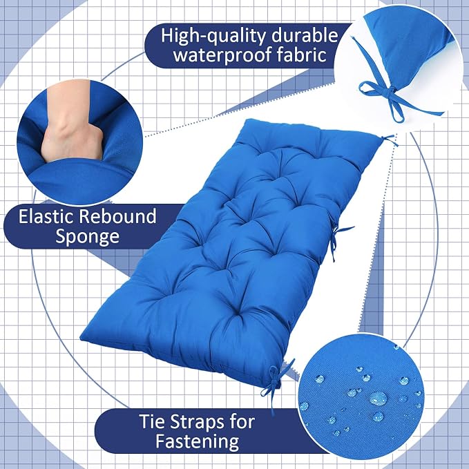 Wenqik Outdoor Bench Cushion 44 x 19 x 5 Inch Waterproof Patio Swing Cushion with Removable Zippered Cover Adjustable Ties Seat Pad for Porch Bench Garden Loveseat (Navy Blue, Classic)