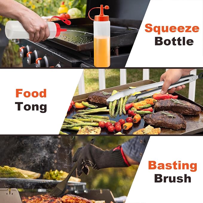 8Pcs Griddle Accessories Kit for Blackstone, Joyfair Flattop Grilling Accessory Tool Set with Stainless Steel Burger Spatula Turner, Metal Flipper, for Outdoor BBQ Teppanyaki Hibachi, (ABS Handles)