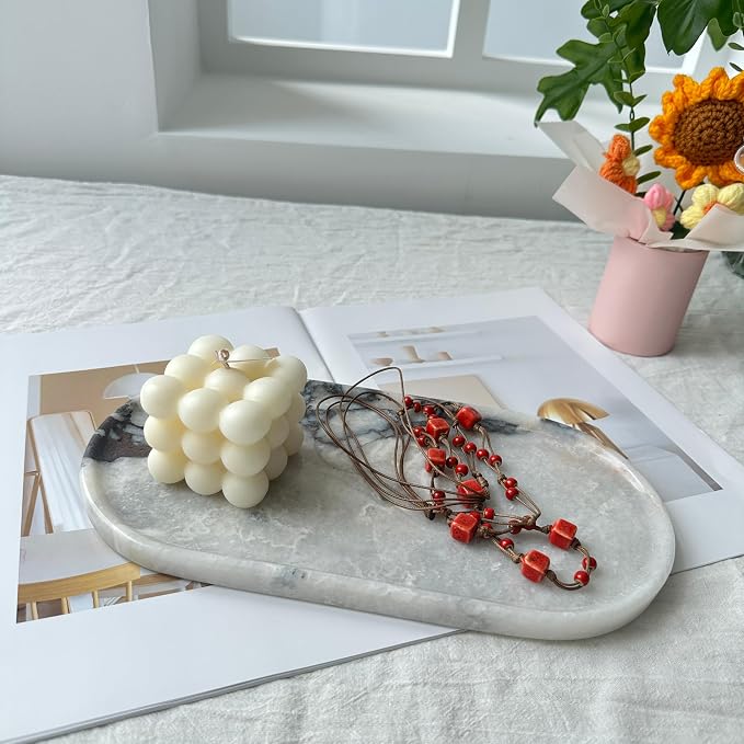 Luxury Natural Calacatta Viola Marble Tray for Jewelry, Perfume, Soap | 12x6 Inch Marble Vanity Organizer, Hand-Polished Catchall for Bathroom, Kitchen, & Coffee Table - Unique Decorative Plate