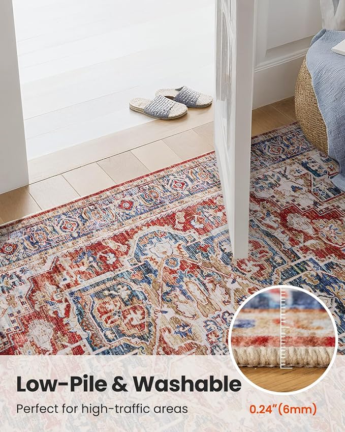 AMADA HOMEFURNISHING 5x7 Area Rugs, Washable Living Room Rug Low-Profile with Non-Slip Backing & Durable Edge Binding, Vintage 5x7 Rugs for Living Room, Bedroom, Dinning Room