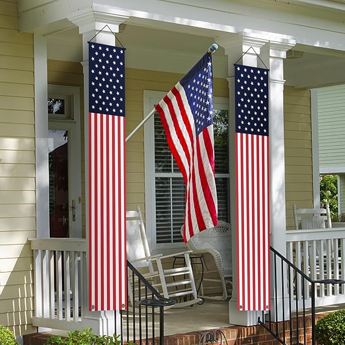 4th of July Decorations Hanging Porch Sign Banners Patriotic Decorations for Patriotic Events Memorial Day Flag Independence Veterans Labor Armed Forces Decor Hanging Banner Red White Blue Decorations