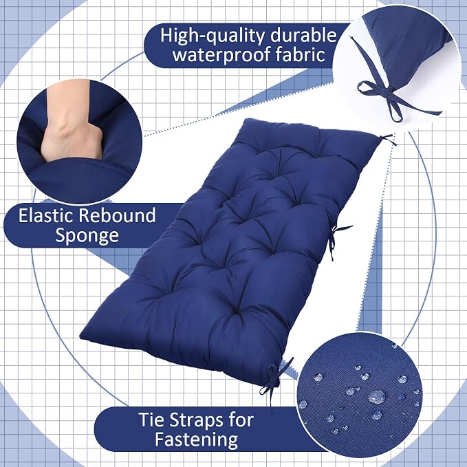 Wenqik Outdoor Bench Cushion 36 x 14 x 4 Inch Waterproof Patio Swing Cushion with Removable Zippered Cover Adjustable Ties Seat Pad for Porch Bench Garden Loveseat (Navy Blue, Classic)