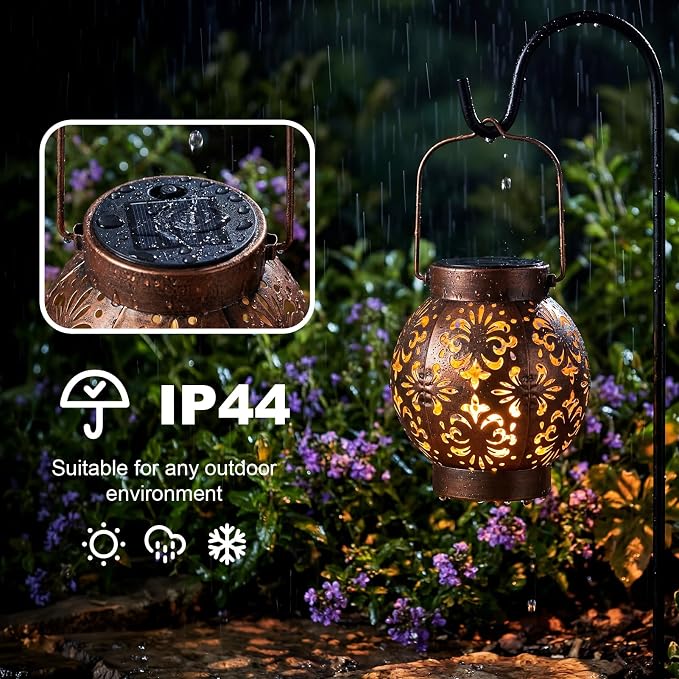 Edenseelake 2 Pack Solar Hanging Lanterns Outdoor Waterproof Flower Lights, Metal Decorative LED Lantern for Garden, Patio, Porch, Yard, Lawn, Bronze
