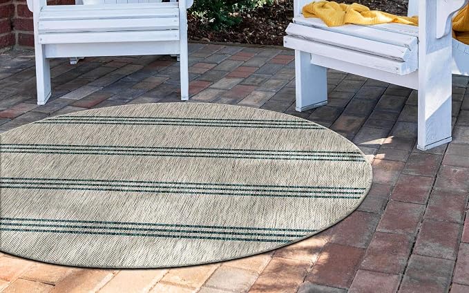 Unique Loom Jill Zarin Outdoor Collection Area Rug - Anguilla (4' 1' Round, Light Gray/ Teal)