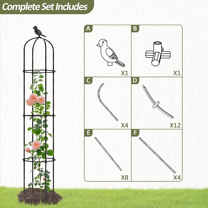 Garden Obelisk Trellis for Climbing Plants Outdoor - 69"(H), Rustproof Trellis with Adjustable Rings, Metal Plant Support for Potted Vines, Garden Trellis Use for Outdoor or Indoor(1 Pack)