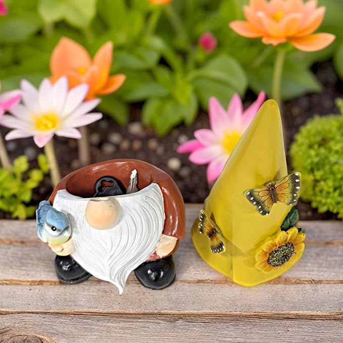 Key Hiders Outside Gnome Figurine Hide A Key Outdoor Garden Gnomes Statues Decorations for Yard Hidden Spare Key Holder Lock Box Rock Yellow