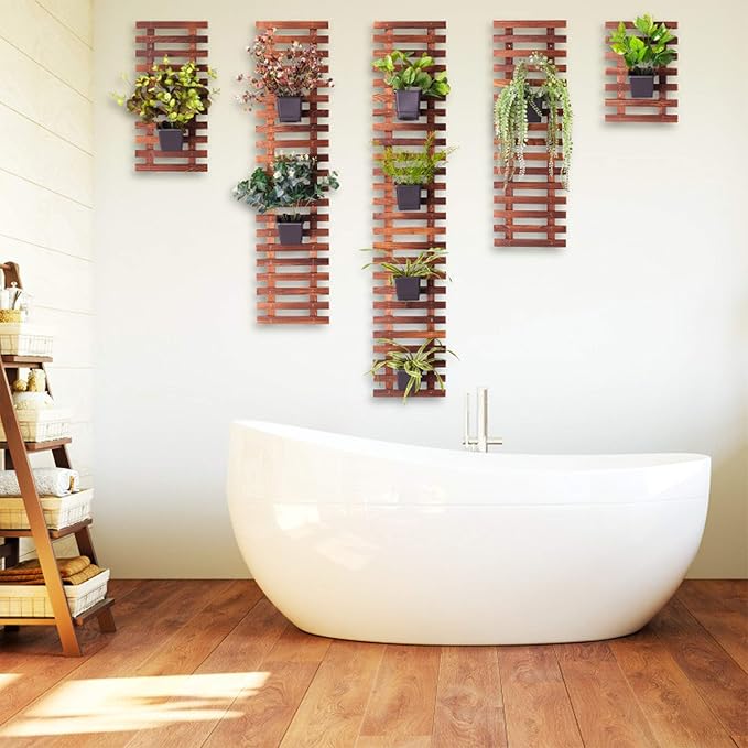 ShopLaLa Large Hanging Wall Planters for Indoor Plants - 5 Pack Wooden Wall Decor Bathroom Decorations Living Room Home Plant Shelves Vertical Garden Huge Unique Farmhouse Vintage Rustic 5 Sizes