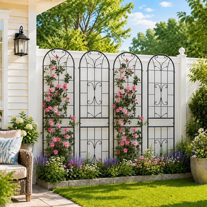 2 Pack 87x20in Garden Trellises, Ornate Scrollwork Black Metal Coated Rustproof Trellis for Climbing Plants Outdoor, Roses, Vegetables, Vines, Cucumbers