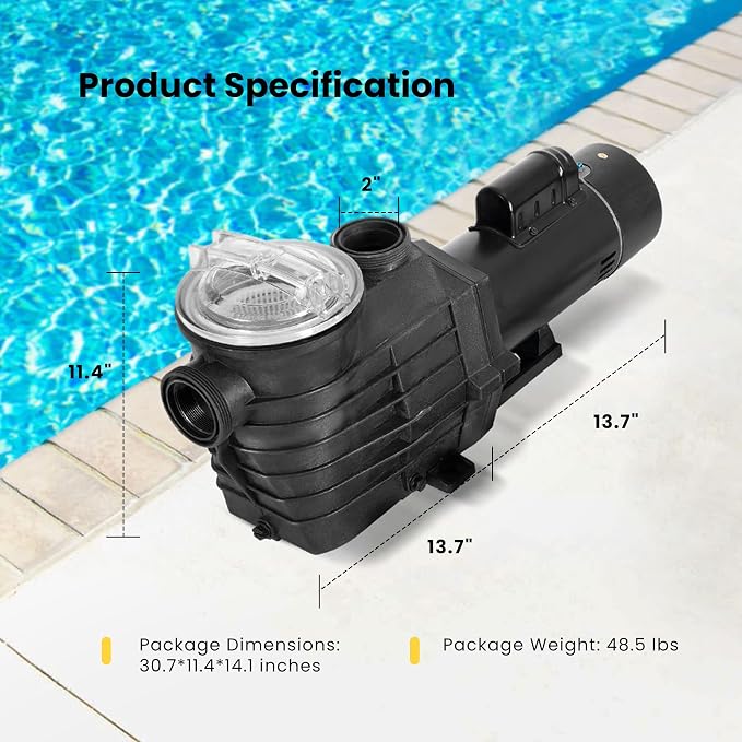 VIVOHOME 2.5HP Dual Voltage Pool Pump, High Lift 78FT Self-Priming, DOE Energy Saving, 1.5" & 2" Connectors w/Strainer Basket for In/Above Ground Pools