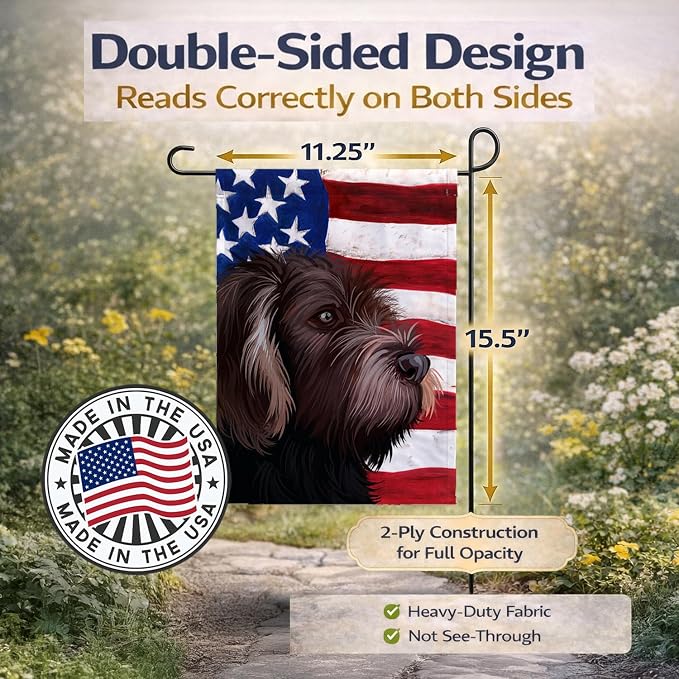 Caroline's Treasures CK6535GF German Roughhaired Pointer American Flag Garden Flag Mailbox Flag Decorative Yard Flag Banner Outside Patio Artwork Yard Flower Beds, Garden Size, Multicolor