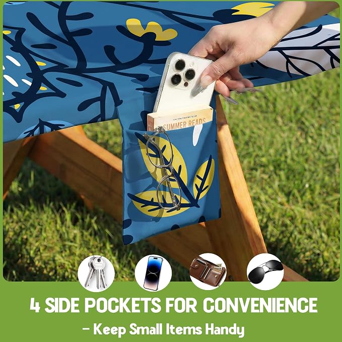 Picnic Table Cover with Bench Covers Waterproof Elastic Rectangle Tablecloth Camping Essentials Supplies Rv Car Travel Gear Must Haves Accessories Fitted Table Cloth Outdoor Road Trip Camper Gifts 8ft