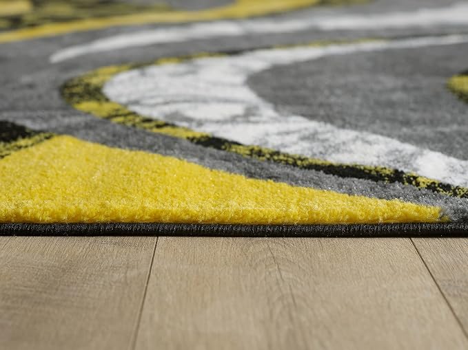Yafa Home Fashion Modern Contemporary Swirls Design Area Rug, Luxurious, Elegant, and Fashionable Area Rug (Yellow, 8 ft X 10 ft)