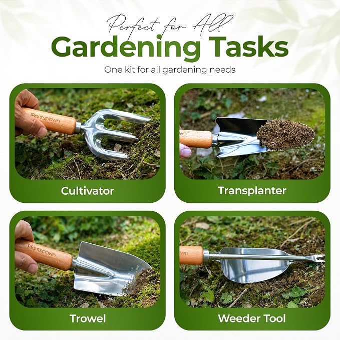 Gardening Tools Set with Organizer Handbag 9-Piece, Heavy‑Duty Rust‑Proof Garden Hand Tools, Wooden Handles,15 Plant Tags, Ideal Gardening Gift for Men & Women