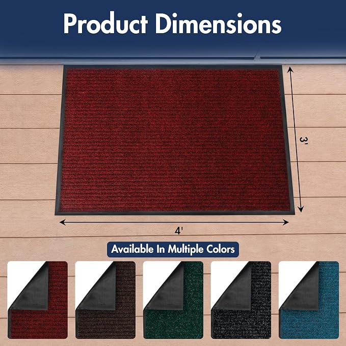 Notrax 109 Industrial Door Mat, 3' x 4' Entrance Mat, Heavy Duty Commercial Rugs for Entryway, Welcome Lobbies, Garage, and Mudroom, Made in the USA, Red, Brush Step 109S0034RB