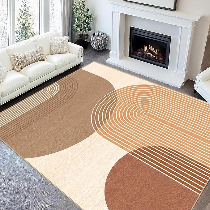 Large Area Rug 6x9 Boho Rug Living Room Bohemian Rugs Machine Washable Modern Geometric Rug Non Slip Printed Low Pile Indoor Floor Carpet for Dining Room Bedroom Office,Orange