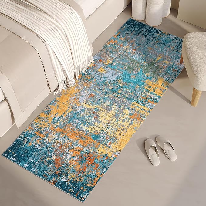 ROYHOME Modern Abstract 2x7 Runner Rug Washable Non Slip, Multi Color | Stain Resistant Rug for Hallway Kitchen Bedroom Non Shedding Low Pile Indoor Floor Cover