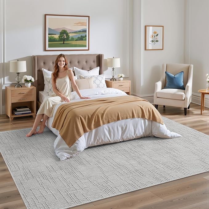 Valenrug Washable Rugs 5x7, High-Low Pile Area Rugs for Living Room, Grey | Soft Fluffy Textured Design Non Slip & Lighweight, Folable, Stain Resistant Floor Carpet Rug for Bedroom, Dining Room, Office