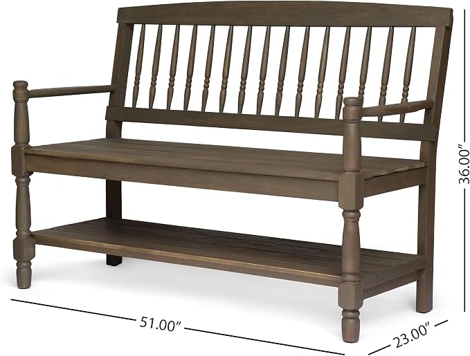 Christopher Knight Home Great Deal Furniture Christopher Knight Home Cody Outdoor Acacia Wood Bench with Shelf, Gray Finish