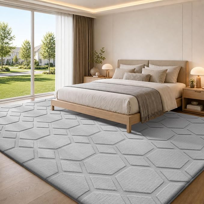 Sour Lemon Area Rugs 9x12 Living Room Bedroom, Large Carpet Grey Rug | Big, Geometric Alfombra Para Salas Modernas, Washable Non Slip Soft Thick Fluffy Plush, Memory foam Rug for Kids Playroom