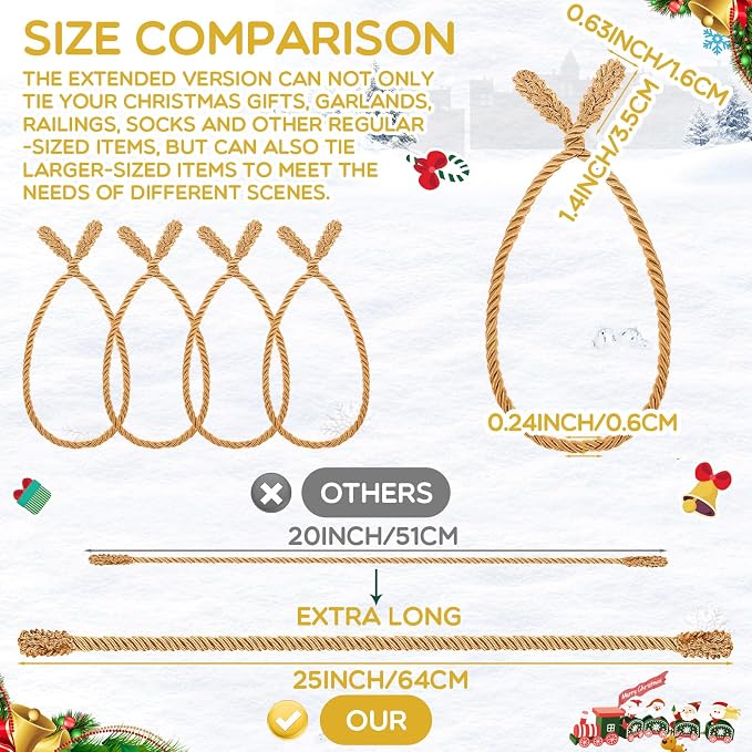 Zhengmy 100 Pcs 25 Inch Extra Long Christmas Garland Ties Christmas Decorative Twist Ties for Banister Reusable Flexible Twist for Holiday Xmas Home Decorations Craft Wrapping (Gold)
