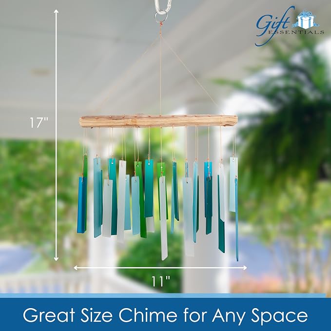 Blue Handworks Sea Glass and Driftwood Chime | Sandblasted Glass and Found Wood Hand Crafted Wind Chime