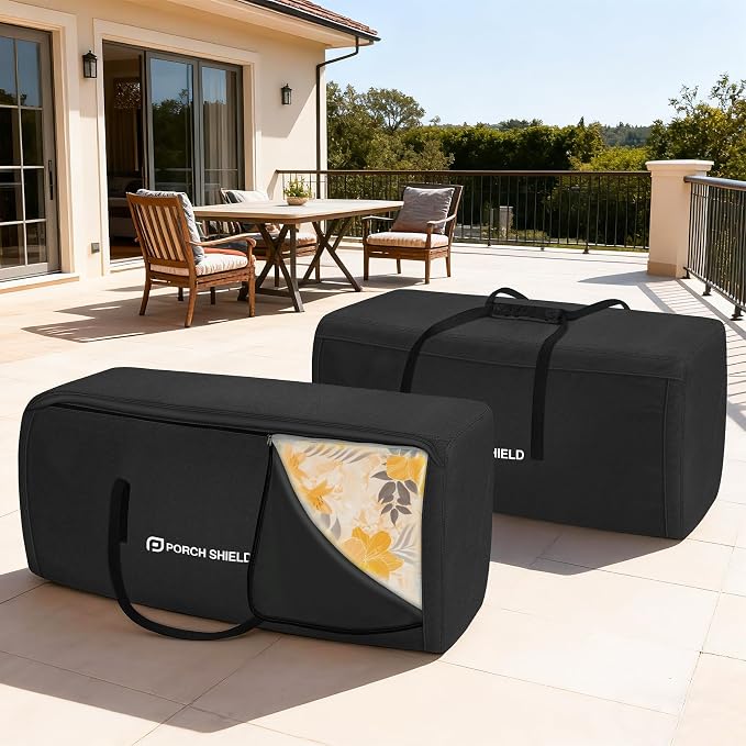 Porch Shield Outdoor Cushion Storage Bag 62 inch Waterproof Outside Storage Bags for Patio Furniture with Zippers and Handles Black