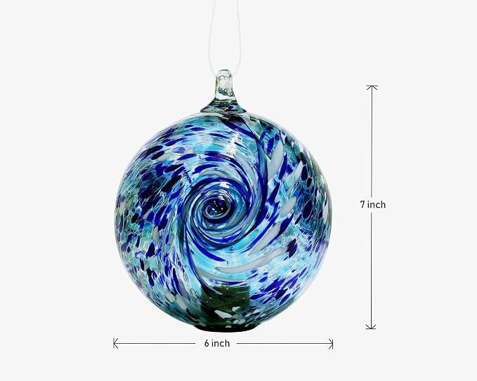 6-Inch Solar Powered Hanging Galaxy Glass Gazing Ball Outdoor Garden Decoration (Aqua-Blue)