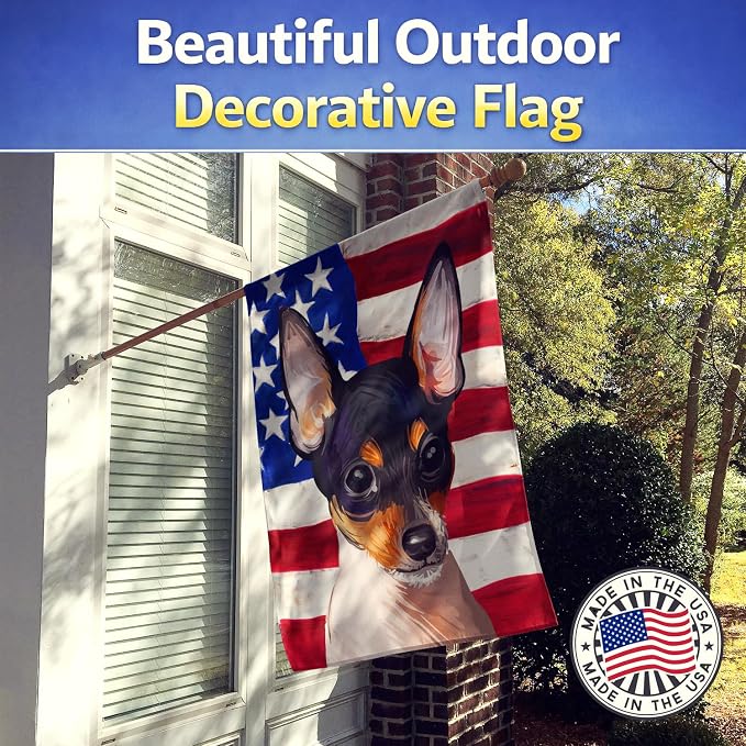 Caroline's Treasures CK6742CHF Toy Fox Terrier American Flag House Flag Large Porch Sleeve Pole Decorative Outside Yard Banner Artwork Wall Hanging, Polyester, House Size, Multicolor