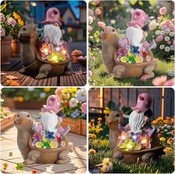 Etlemonde Solar Gnome Turtle Statue Garden Decor
