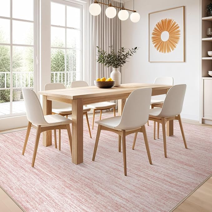 Nakagishi 9x12 Area Rugs Living Room: Washable Large Vintage Rug Neutral Non-Slip Soft Stain Resistant Indoor Carpet for Bedroom Nursery Dining Room Office Playroom - Pink-01